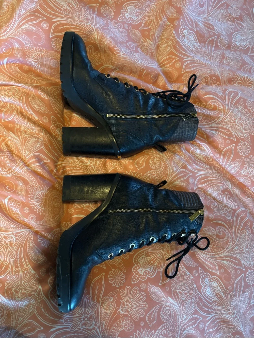 Michael Kors Black Lace-Up Chunky Heel Ankle Boots